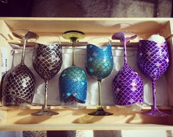 Hand Painted Mermaid Wine Glasses: Custom Elegant Home Decor