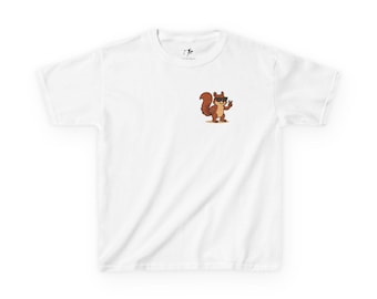 Sqrly-Squirrel Jr Tee | Cute Cartoon Squirrel Kids Tee | F-Sharp Studio Mascot