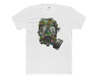 Beautiful Disaster Original Art - Floral Gas Mask Tee | ArtGang Unisex Cotton Crew Tee, Vintage Style Shirt, Unique Graphic Tee