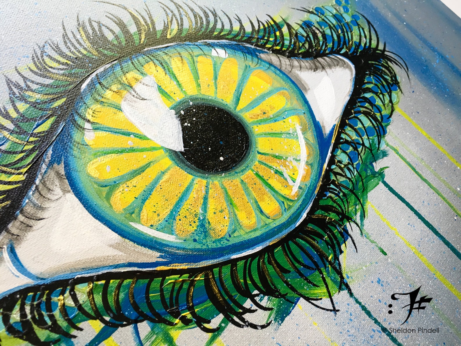 Eyeball Acrylic Painting, Abstract Aquatic Themed Painting, Textured