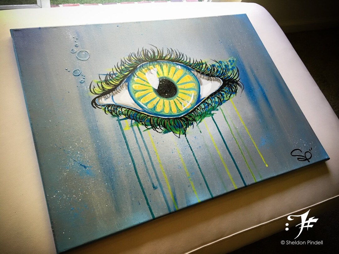 Eyeball Acrylic Painting, Abstract Aquatic Themed Painting, Textured