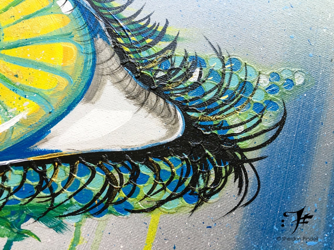 Eyeball Acrylic Painting, Abstract Aquatic Themed Painting, Textured