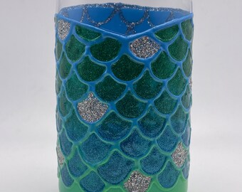 Hand Painted Mermaid Scales Sippy Cup - Acrylic Glass Decor