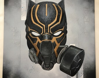 Black Panther Gas Mask painting, Marvel Character Street Art