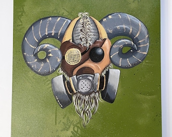 Goat Gas Mask Acrylic Painting: Graffiti Street Art on Canvas (14x18)