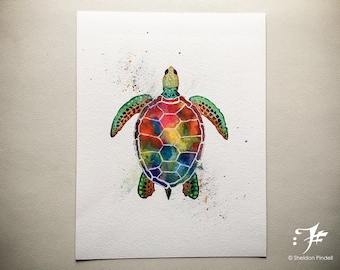 Watercolor Rainbow Turtle Print: Limited Edition Giclee Art