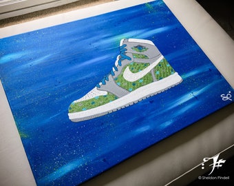 Air Jordan Mermaid Painting: Aquatic Sneaker Art, Modern Wall Decor (18x24)