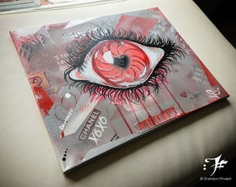 Pintura acrílica de globo ocular: arte de grafiti abstracto sobre lienzo (16x20)