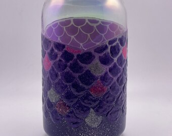 Hand Painted Mermaid Scale Sippy Cup: Purple Pink Glass