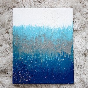 Blue White and Gray Abstract Painting - Textured Acrylic Painting, Small Accent Fine Art, Palette Knife Canvas Art, Interior Fine Home Decor