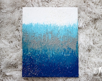 Pintura acrílica abstracta azul: lienzo texturizado con espátula (8x10)