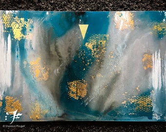 Blue Green Gold Abstract Painting: Fine Art, Gold Leaf, 24x36