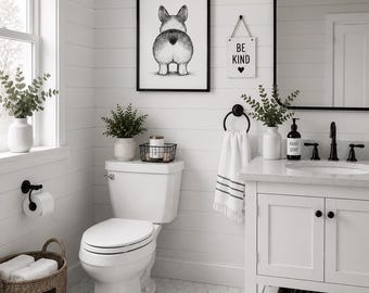 Lustige Corgis Hintern Skizze Kunstdruck | Schwarzweißer Hund Badezimmer Dekor (Printable)