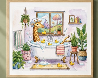 キリンの壁飾り、子供用バスルームの装飾、サファリの子供部屋アート、デジタルダウンロード