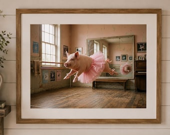 Ballerina Schwein Wand Kunst Printable | Lustiges Bauernhaus Tier Dekor | Zauberhaftes Kinderzimmer
