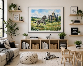 Schloss Zebra Malerei Kunst | Märchenbuch Tier Druck (Digitaler Download)