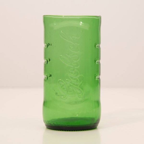 European Beer Glasses made from recycled Grolsch beer bottles, no sharp edges, flameworked, handmade in the USA, ecofriendly, easy to grip