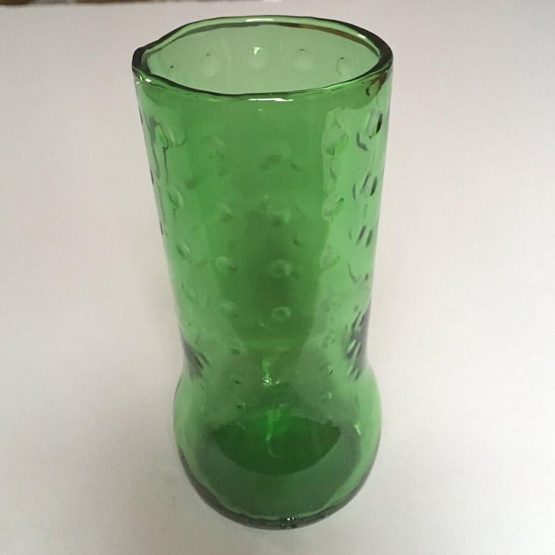 Green Recycled Soda Pop Glasses - Sprite, Embossed, No Sharp Edges, Flameworked in a kiln Dishwasher Safe, Thick Glass Durable image 1
