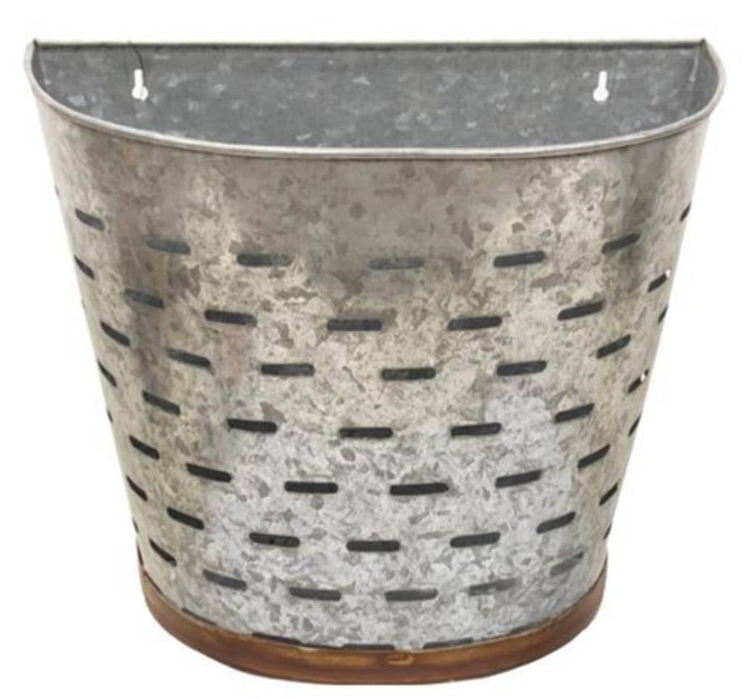 Large Olive Bucket Wall Hanging Floral Container Decor Accent Etsy