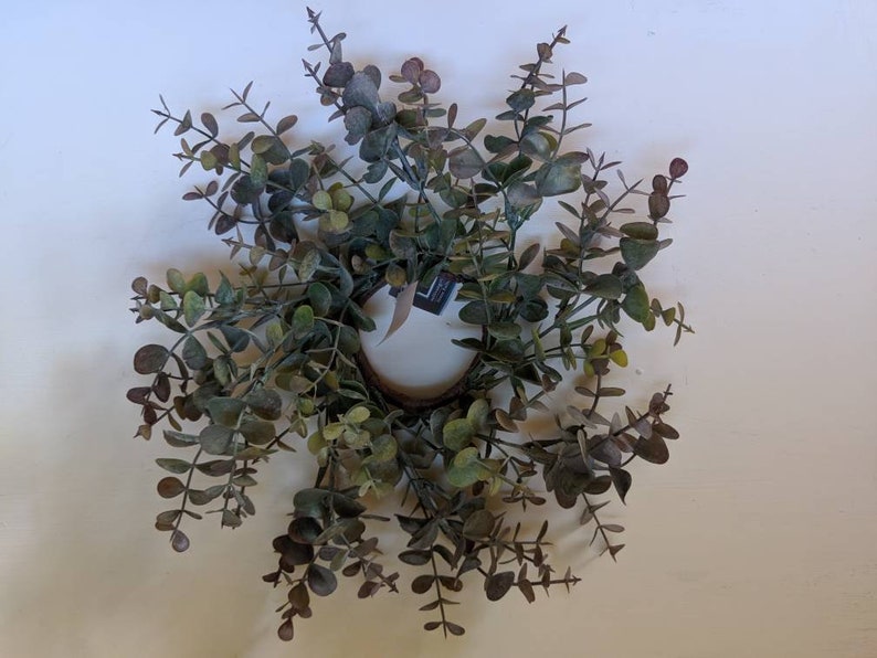 Gray Tipped Eucalyptus Candle Ring Floral Decor Greenery Etsy