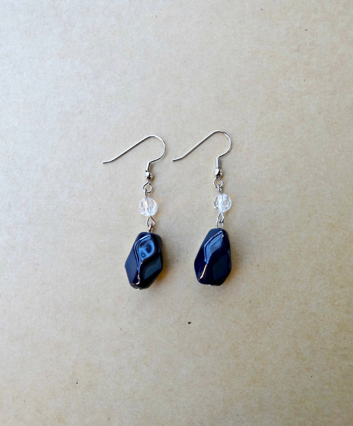Navy Blue Stone Earrings Dark Blue Dangle Earrings Blue Etsy