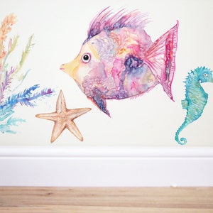 Rainbow fish, Fish wall decal,under the sea,sea nursery, ocean decor,kids room,fish sticker,nautical decor,nautical nursery,sea decal,fish