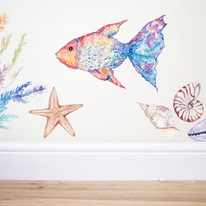 Rainbow Goldfish, Fish wall decal, under the sea nursery, nautical nursery,aquarium wall decal.nautical decal,mermaid decor,sea art,fish