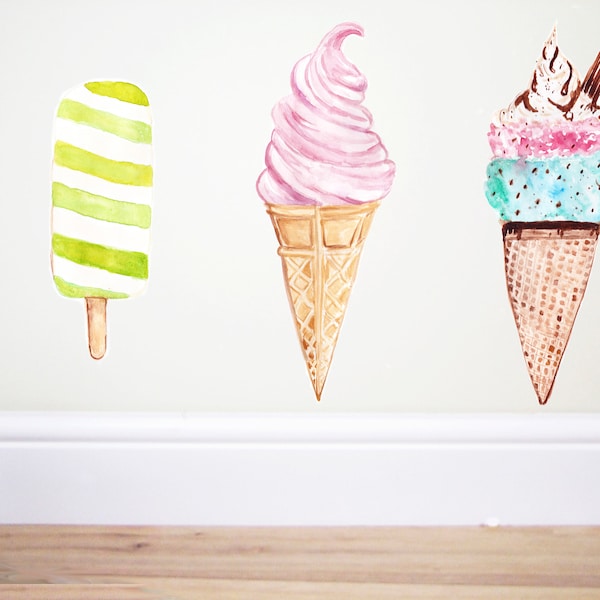 Calcomanía de pared individual de helado, calcomanía de piruleta, calcomanías para sala de juegos, calcomanías de pared para cocina, decoración pastel, habitación de niña, dormitorio de niña, dulces