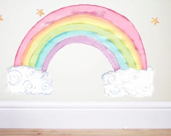 Rainbow Wall decal,pastel rainbow sticker,Rainbow art,Pastel decor,pastel Rainbow,Girls nursery,Girls bedroom,cloud decal,cloud sticker,art