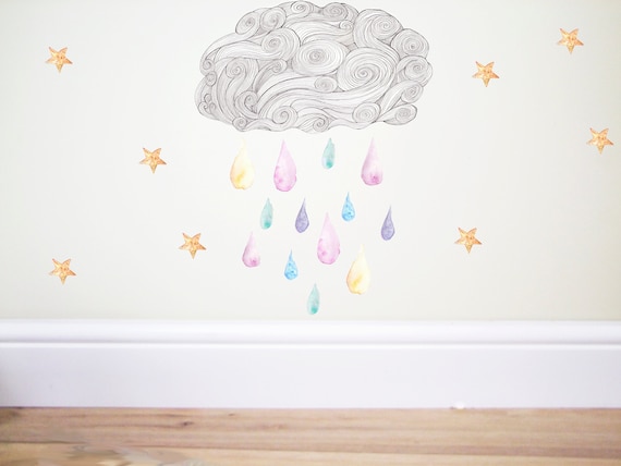 cloud wall decalcloud raindrops rainbowpastelnursery wall | etsy