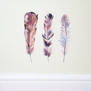 Calcomanía de pared de plumas, pegatina de plumas, calcomanía de plumas, decoración rústica, decoración de guardería, calcomanías de pared boho, calcomanías de pared de dormitorio, decoración boho, arte de plumas