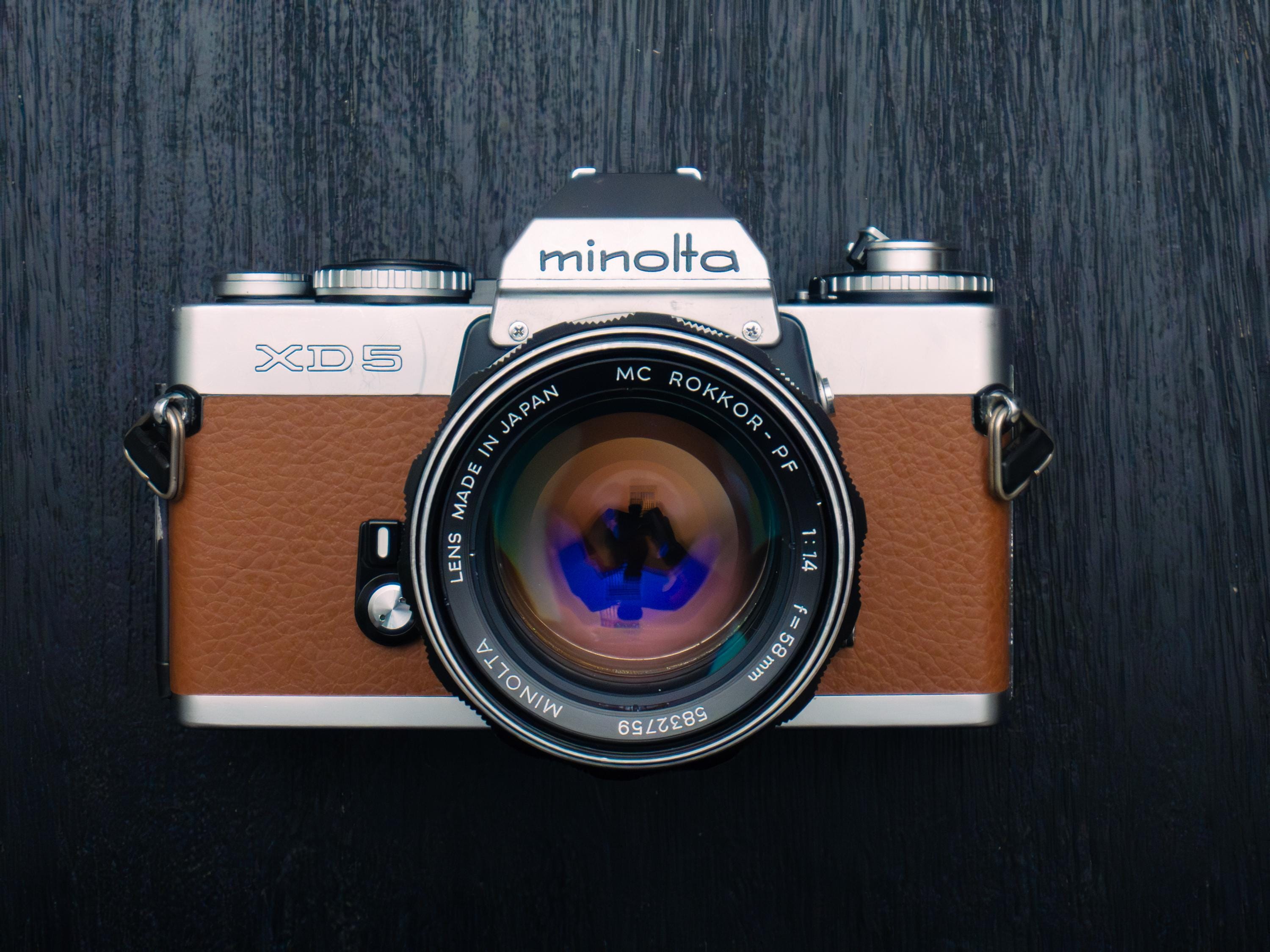 Restored Minolta XD5: Tan Leather Vintage Film Camera with 58mm f/1.4 Lens
