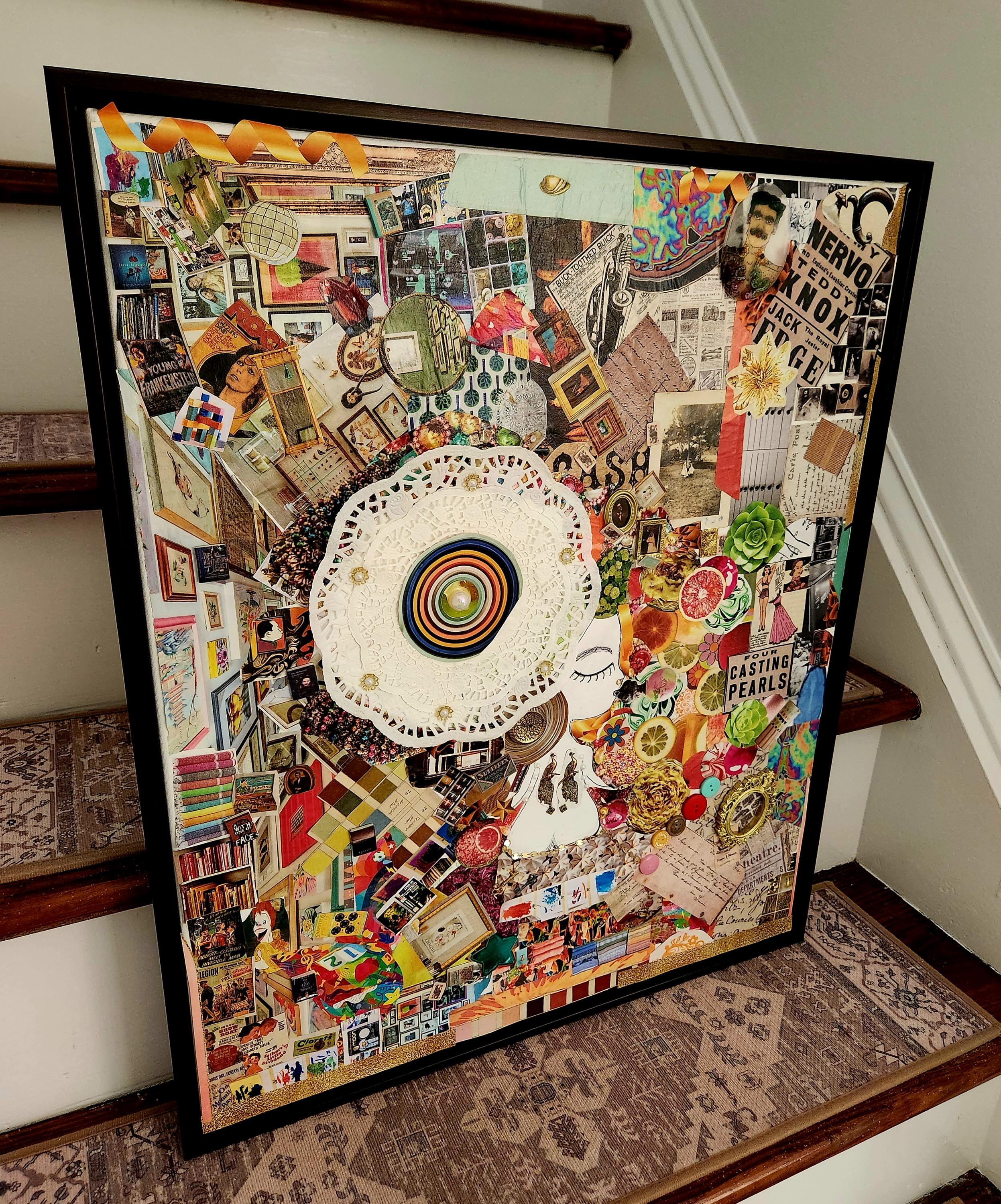 Framed Canvas Collage Art: Retro Mixed Media Wall Hanging (20x24