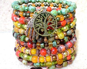 HEALTH Color Energy Beaded Wrap Bracelet, Memory Wire Bracelet, Bohemian Bracelet, Southwestern Bracelet, Charm Bracelet, Beaded Bracelet