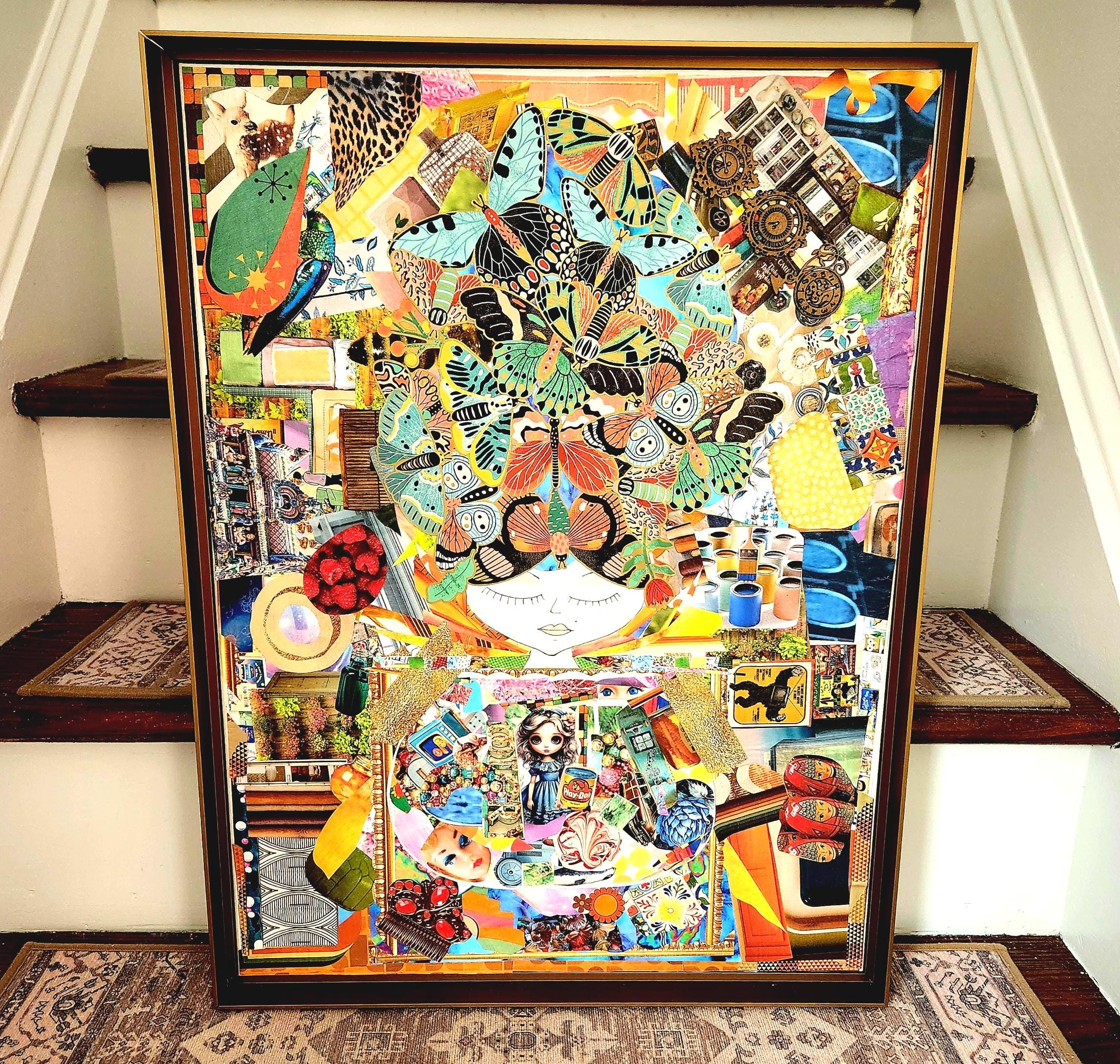 Framed Collage Canvas Wall Art, Handmade Wall Art, Unique Wall Art, Canvas Art, Decoupage Canvas Art, Collage Art, Mixed Media Canvas Art