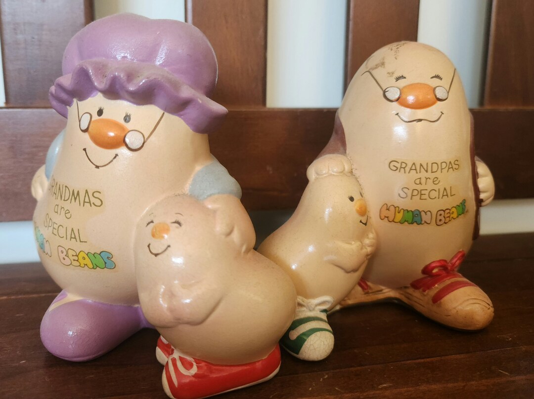 1980s Enesco human Bean Coin Bank Grandma and Grandpa, Human Bean