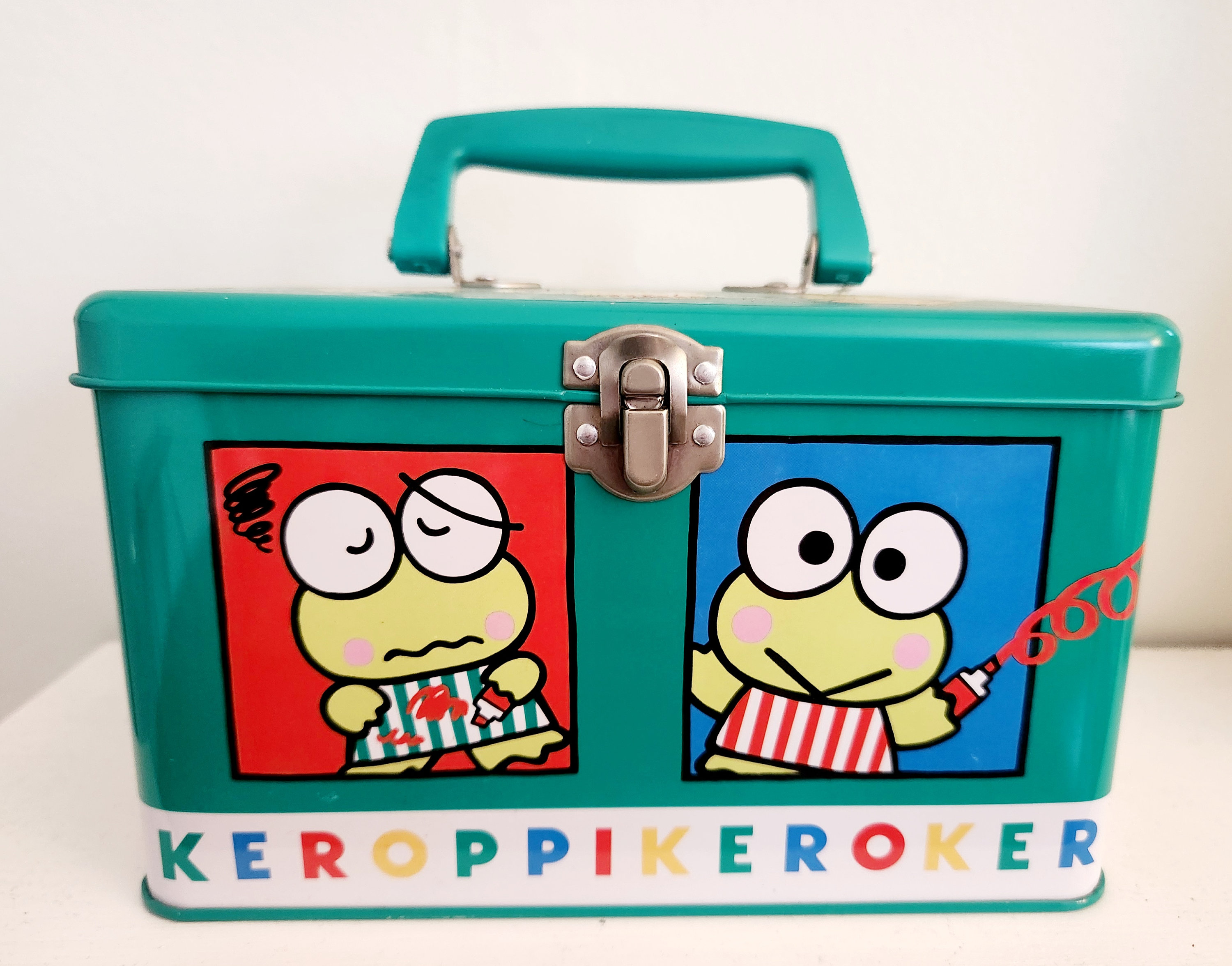 1992 Sanrio Keroppi Frog Metal Box, Hello Kitty Lunchbox, Sanrio