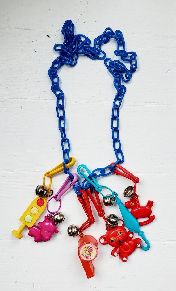 1980s Bell Charm Necklace Chain w/ 6 Bell Charms, 