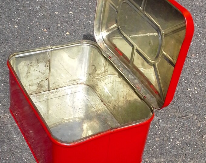 Large Vintage Red Metal Bread Box Metal Box Large Bread Box Etsy