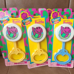 Six 1990s Barney Rattles NIP by Playskool, Vintage Barney Baby Rattles, Barney, Purple Dinosaur Rattle,  Vintage Rattles, Barney Collectible
