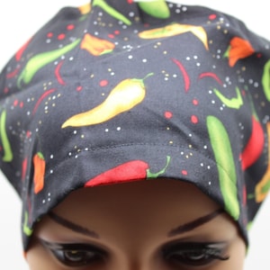 Medical Surgical Scrub Hat, Women Surgical Cap, Chemo Cap, Scrub Hat, Hot Peppers