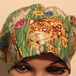 Medical Surgical Scrub Hat, EURO, Women Surgical Cap, Chemo Cap, Women&#39;s Scrub Hat, Cats, Kitty