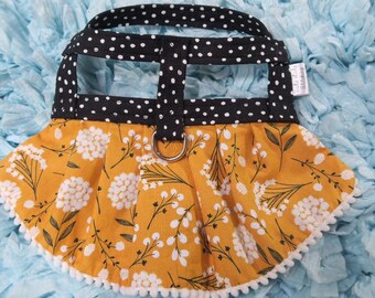 The Sienna // Dog Harness Dress, mustard dog harness dress, autumn dog harness dress, fall dog harness dress, mustard dress, mustard dog