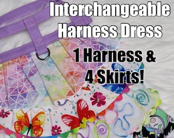 Interchangeable Dog Harness Dress // YOU PICK harness and skirts!  1 Harness & 4 skirts. Solid Colored Harness.