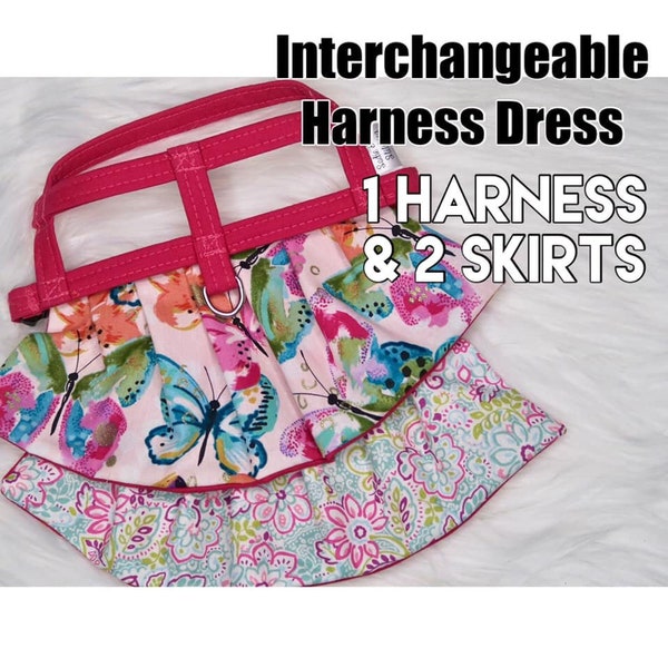 Interchangeable Dog Harness Dress // YOU PICK harness and skirts!  1 Harness & 2 skirts. Solid Colored Harness.