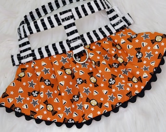 The Trixie // Dog Harness Dress, halloween dog harness, dog dress, dog harness, autumn dog harness, candy corn dog harness, candy dog dress