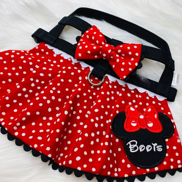 The Mini // Dog Harness, dog harness dress, mouse dog harness, dog halloween, dog costume, pet costume, minnie, character dog hanress. pets