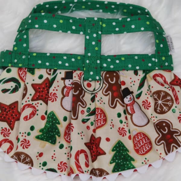 The Cookie // Christmas Dog Harness Dress, Christmas cookies dog dress, holiday dog dress, holiday puppy dress, xmas dog dress, xmas pet