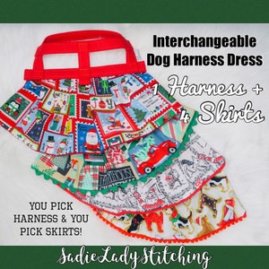 Auswechselbares Hundegeschirrkleid / Kleid mit Gurt und Röcken! 1 Harness & 4 Röcke. Einfarbiger Geschirr.