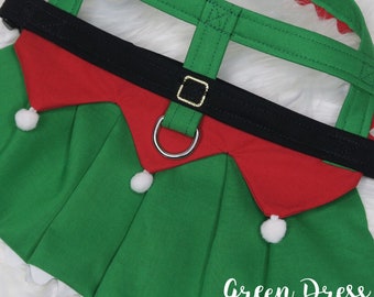 The Elf // Dog Elf Harness Dress, elf dog harness, christmas harness, elf dog vest, elf harness, elf dress, elf dog dress
